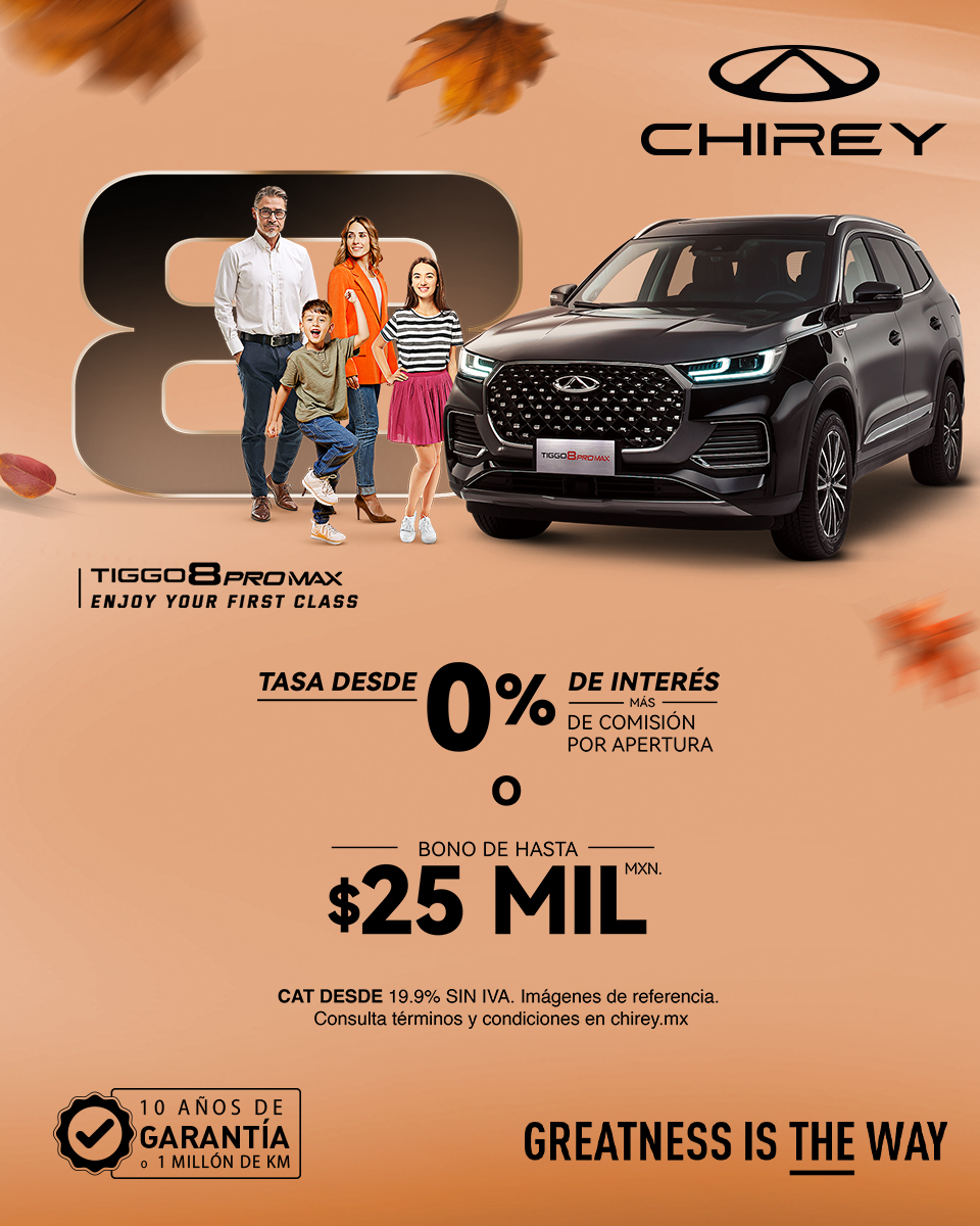 Composicion grafica de Chirey con retoque de producto automotriz